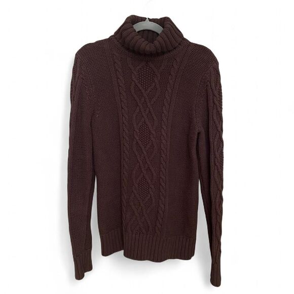 Eddie Bauer Brown turtleneck sweater with cable knit pattern size M - Picture 1 of 6